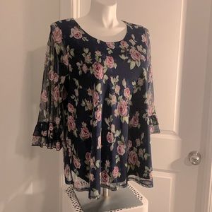 Papermoon Blue Floral Bell Sleeve Top